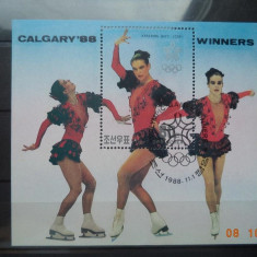 KOREA 1988 – PATINAJ ARTISTIC CALGARY, colita stampilata, TR82