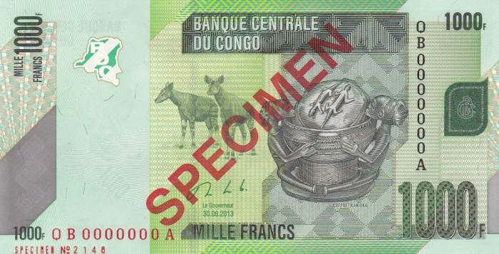 Congo 1 000 Francs 30.06.2013 UNC foto mare Congo 1 000 Francs 30.06.2013 UNC foto mare