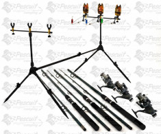 Set Economic Pescuit Lansete 3m Mulinete Long Cast Si Rod Pod Full foto