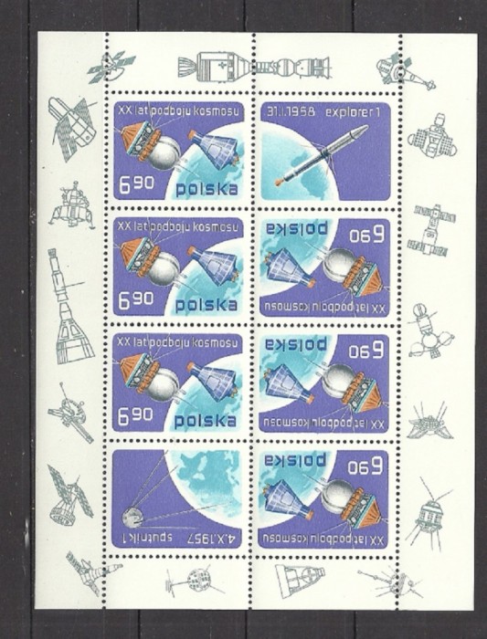 POLONIA 1977 - COSMOS, kleinbogen nestampilat, TR112 POLONIA 1977 - COSMOS, kleinbogen nestampilat, TR112