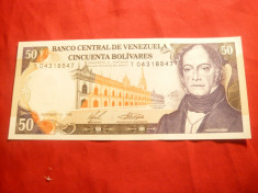 Bancnota 50 Bolivar 1988 Venezuela , cal. NC foto