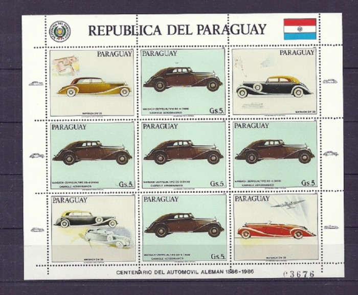 PARAGUAY 1986 – AUTOMOBILE DE EPOCA, kleinbogen MNH, TR122 PARAGUAY 1986 – AUTOMOBILE DE EPOCA, kleinbogen MNH, TR122