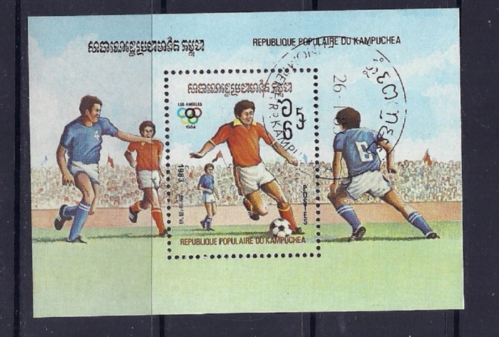 KAMPUCHEA 1984 &ndash; FOTBAL JO LOS ANGELES, colita stampilata, TR90