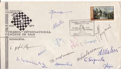 Plic sah - Turneu international feminin Timisoara 1975-semnaturi maestre sah foto