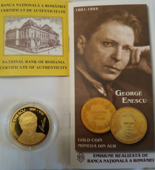 GEORGE ENESCU-MONEDA COMEMORATIVA DE AUR-O UNCIE,TIRAJ 250 foto mare GEORGE ENESCU-MONEDA COMEMORATIVA DE AUR-O UNCIE,TIRAJ 250 foto mare