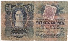 AUSTRIA UNGARIA 20 COROANE KRONEN 1913 STAMPILA REGIONALA SI TIMBRU U
