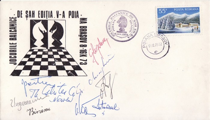 Plic sah - Jocurile Balcanice Poiana Brasov 1973-semnaturi maestri sah foto mare Plic sah - Jocurile Balcanice Poiana Brasov 1973-semnaturi maestri sah foto mare