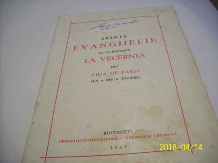 sfanta evanghelie-la vecernie in ziua de pasti 12 limbi an 1949 foto mare sfanta evanghelie-la vecernie in ziua de pasti 12 limbi an 1949 foto mare