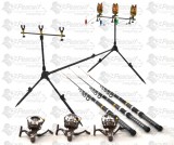 Set Complet 3 Lansete 3.6m Tele,Mulinete NBR 50 Si Rod Pod Full