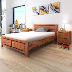Cadru pat cu noptiere, lemn de salcam masiv, 140x200 cm, maro foto