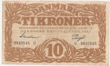 DANEMARCA 10 KRONER COROANE 1943 F