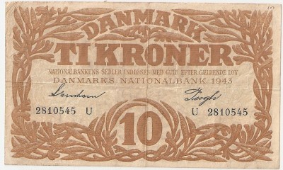 DANEMARCA 10 KRONER COROANE 1943 F foto