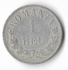 Moneda 1 leu 1874 - Romania, 5 g argint 0,8350 foto