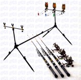 Kit pescuit 3 lansete Black 3,6m cu 3 mulinete NBR50 si rod pod full