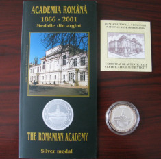 Romania - BNR - Medalie Argint 2001 - 135 de ani Academia Romane foto