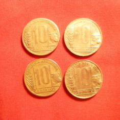 Set 4 Monede 10 centavos 1946 ,'47 ,'48 ,'50 Argentina ,cal. f.buna