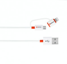 Cablu USB 2 in 1 cu conector micro USB - lightning alb 1m Essentials Line Skross ; Cod EAN: 7640166320241 foto