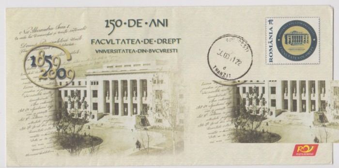 150 ANI FACULTATEA DE DREPT BUCURESTI , intreg postal circulat