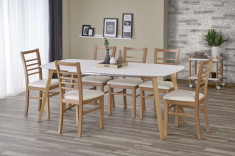 Set masa extensibila din MDF si lemn &amp;quot;Kajetan&amp;quot; Honey Oak + 6 scaune &amp;quot;Adrian&amp;quot; Honey Oak / White, L135-185xl82xH76 cm foto