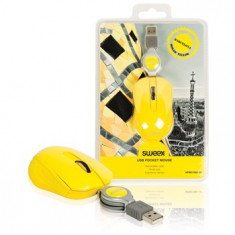 Mouse optic mini Barcelona pe USB cu cablu retractabil galben, Sweex ; Cod EAN: 8717534021242 foto