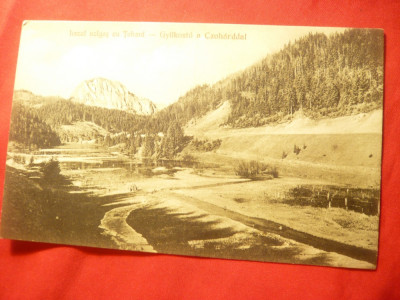 Ilustrata Lacul Ucigas cu Tohard 1928 Libr. Koban Ghiorghieni foto