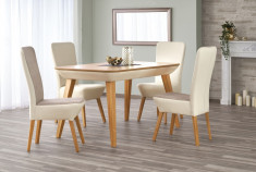 Set masa extensibila din lemn de fag si MDF &amp;quot;Orchid&amp;quot; Oak + 2 scaune &amp;quot;Orchid II&amp;quot; + 2 scaune &amp;quot;Orchid&amp;quot; Light Beige, L140-190xl85xH76 cm foto