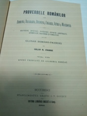 PROVERBELE ROMANILOR - IULIU A. ZANNE - volumul 8 - editia 1900 foto