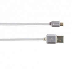 Cablu USB 2 in 1 cu conector micro USB argintiu 1m Steel Line Skross ; Cod EAN: 7640166320920 foto
