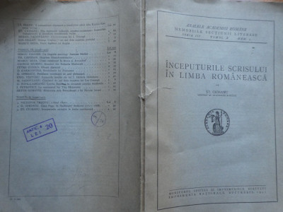 Ciobanu , Inceputurile scrisului in limba romaneasca , 1941 foto