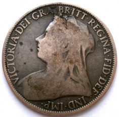 MAREA BRITANIE , VICTORIA , 1 PENNY 1895 , PRIMUL AN DE BATERE , 31mm. foto