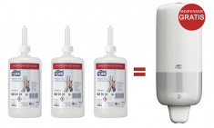 Aviz biocid - Pachet 3 x Gel Dezinfectant Alcoholgel Premium si Dozator sapun lichid 1L Tork gratuit foto