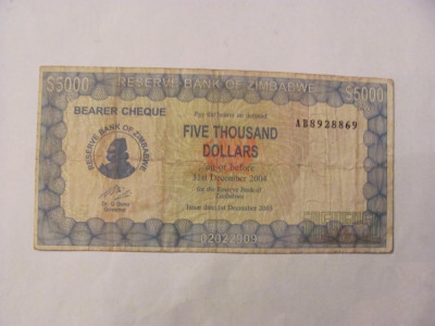 CY - 5000 dollars dolari 2003 Zimbabwe foto