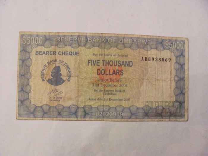 CY - 5000 dollars dolari 2003 Zimbabwe