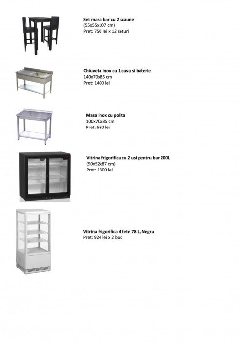Lichidare stoc, mobilier si echipamente noi de bar Lichidare stoc, mobilier si echipamente noi de bar