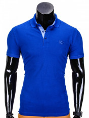 Tricou pentru barbati polo, albastru simplu, slim fit, casual - S837 foto