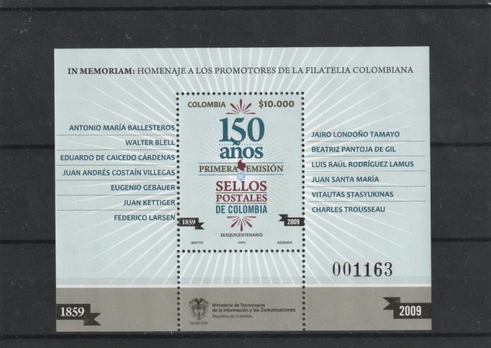 150 de timbre .promotori ai filateliei in ,Columbia.