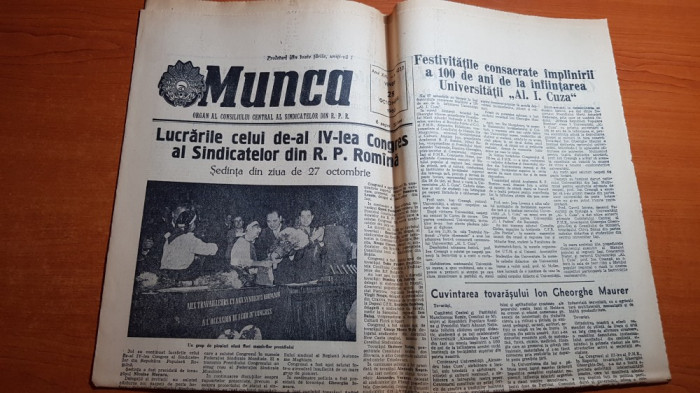 ziarul munca 28 octombrie 1960-centenarul universitatii al. i. cuza din iasi
