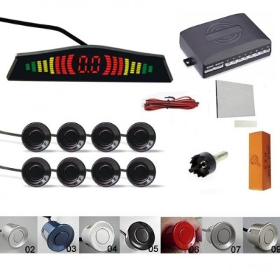 Senzori parcare afisaj display LED avertizare sonora fata spate kit 8 pe set foto