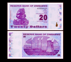 Zimbabwe 2009 - 20 dollars UNC foto