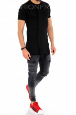 Tricou negru FASHION lung - tricou barbati - tricou slim fit - A1308 P3-3 foto