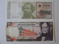 Lot 2 bancnote UNC 1988:Argentina=500 Australes + Venezuela=50 Bolivares foto