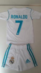Echipament fotbal copii Real Madrid Ronaldo alb marimi 1-3 ani foto