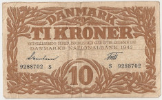 DANEMARCA 10 KRONER COROANE 1942 VF foto