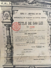 500 Lei Aur titlu de stat obligatiune la purtator cu cupoane 1908 foto