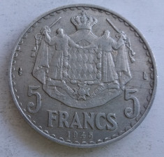 (385) Moneda Monaco 5 francs 1945 (RARA) foto
