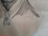 Cumpara ieftin Portret de barbat cu palarie , pictura acuarela veche, vechi
