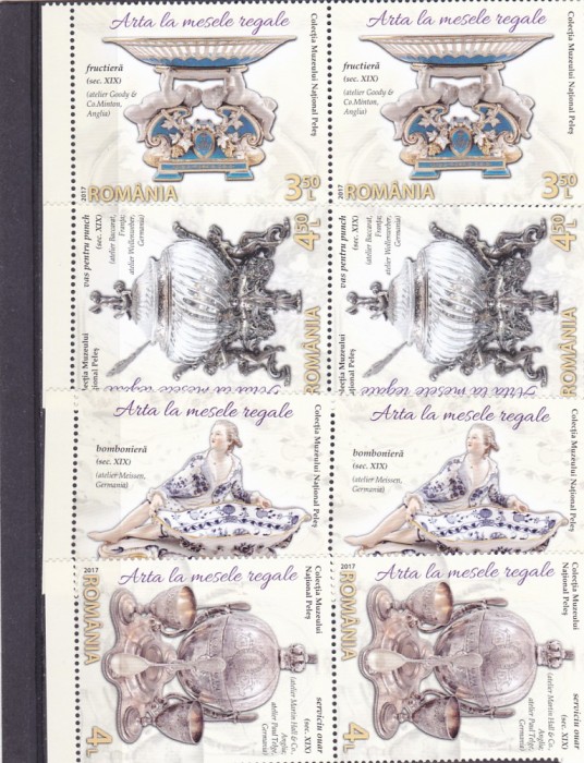 20% SUB NOMINAL!!2017 ARTA LA MESELE REGALE,SERIE IN PERECHE,NEUZAT,MNH,ROMANIA.