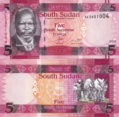 SUDANUL DE SUD 5 pounds 2015 UNC!!! foto