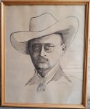 Cumpara ieftin Portret de barbat cu palarie , pictura acuarela veche, vechi