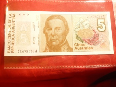 Bancnota 5 australes Argentina , cal. NC foto